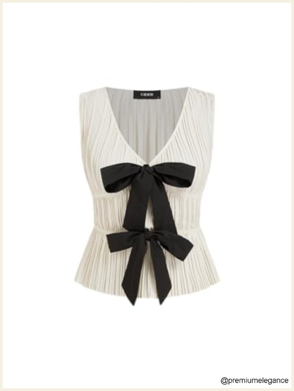 Sleeveless Pleated Deep V Neck Bow Front Tank Top – Stretchy